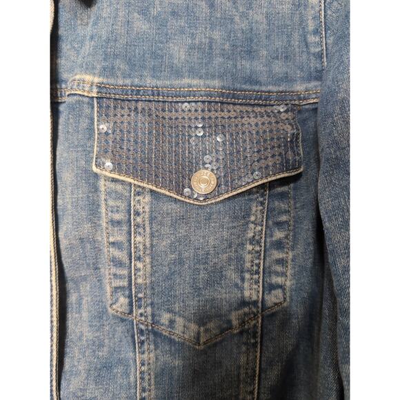 Chico's Women's Sequin Embellished Denim Jacket Snap Size 3(XL)(568) - Picture 5 of 12